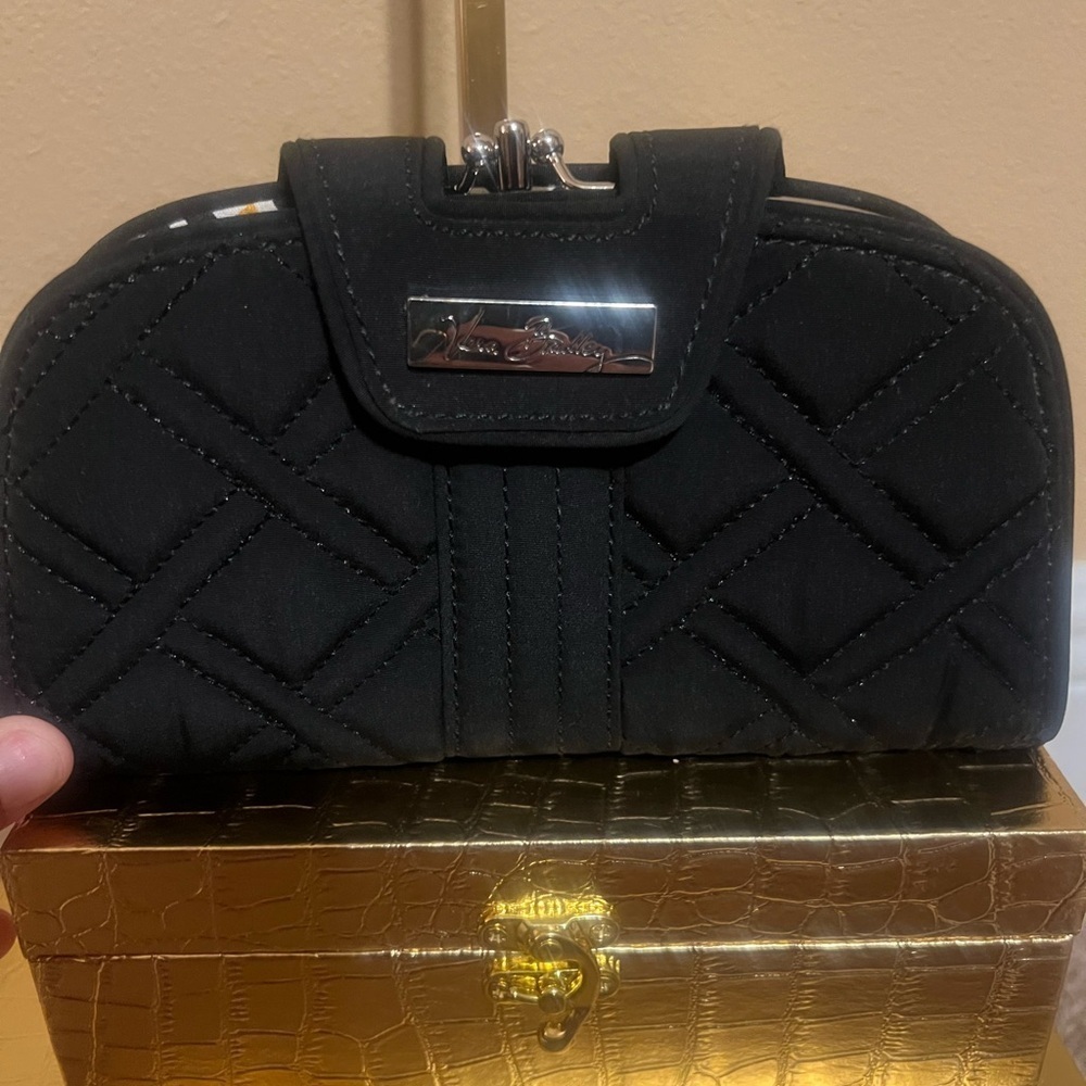 Vera Bradley Black Quilted Women's Clutch Kisslock Coin Purse and Wallet - Picture 8 of 9